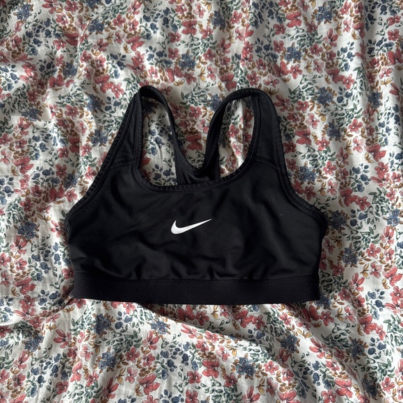 Nike Women's Black Sports Bra with White Logo - Picture 1 of 3